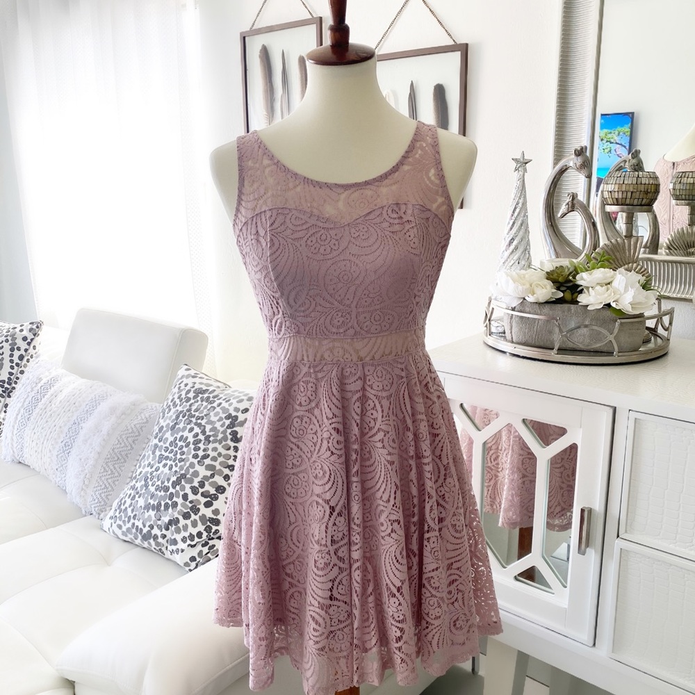 Pink Lace Skater Cocktail Short Dress Small